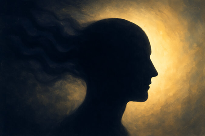 Symbolic image representing human mind surrounded by light and shadow